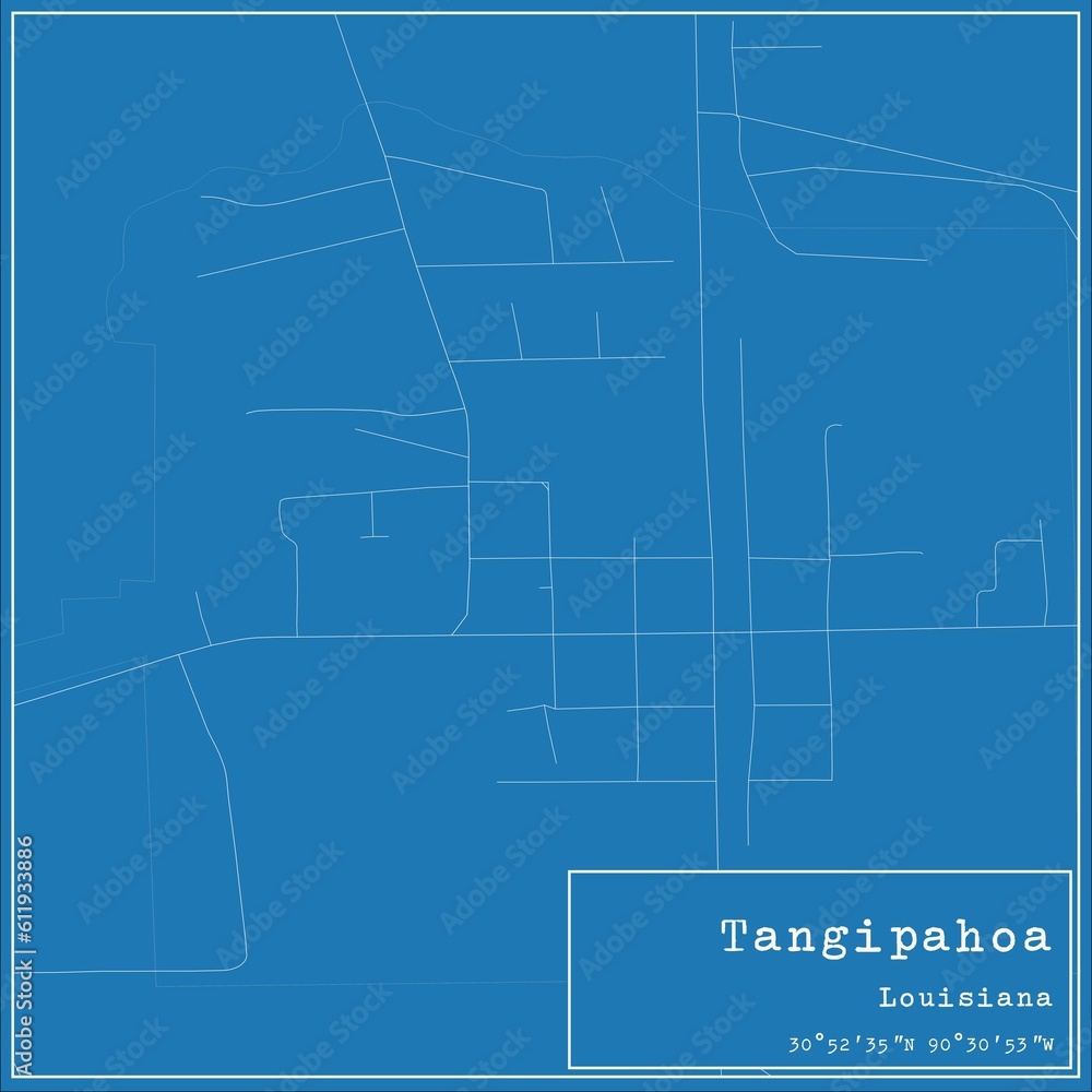 Blueprint US city map of Tangipahoa, Louisiana.