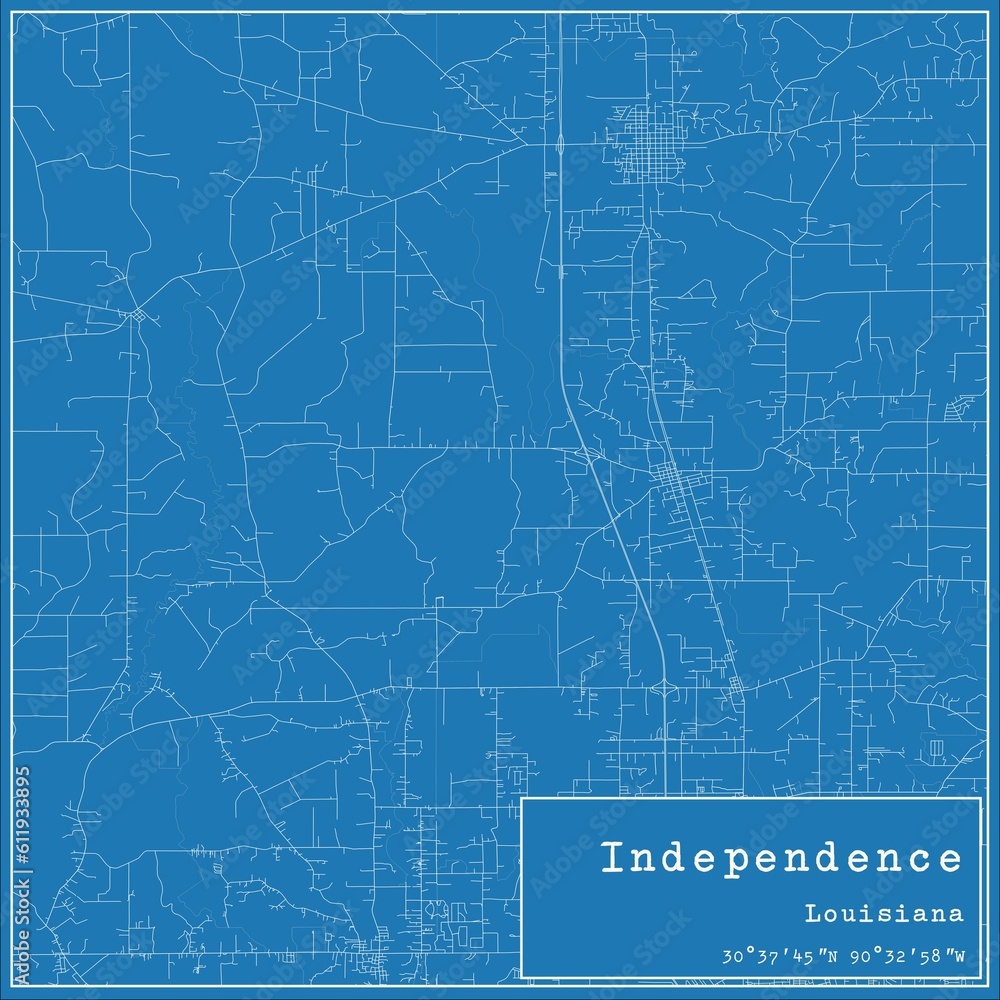 Blueprint US city map of Independence, Louisiana.