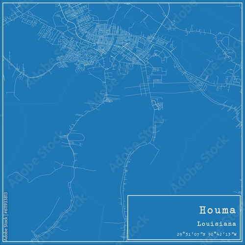 Blueprint US city map of Houma  Louisiana.
