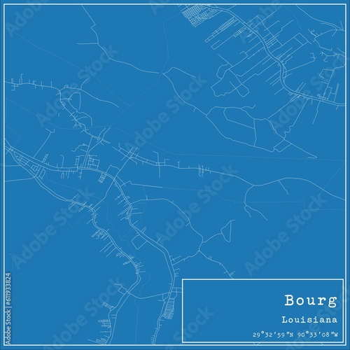Blueprint US city map of Bourg, Louisiana. photo