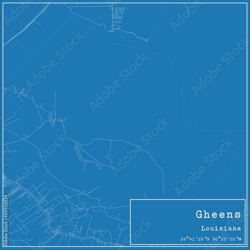 Blueprint US city map of Gheens, Louisiana. photo