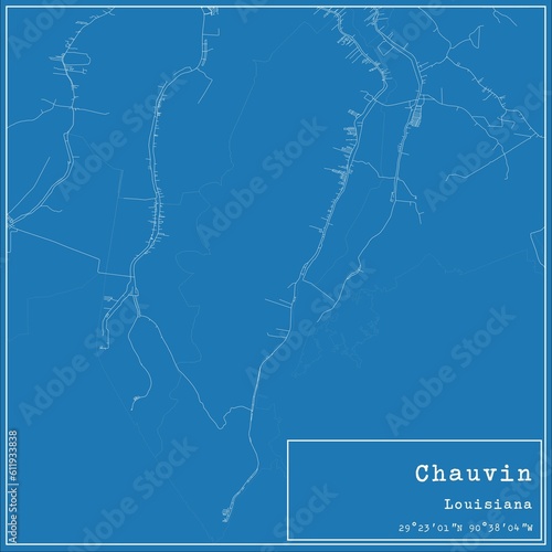 Blueprint US city map of Chauvin, Louisiana.