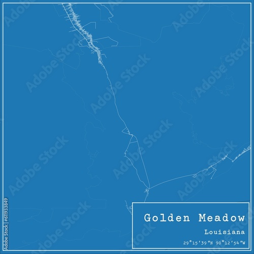 Blueprint US city map of Golden Meadow, Louisiana. photo