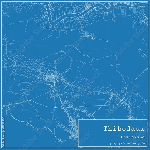 Blueprint US city map of Thibodaux, Louisiana. photo