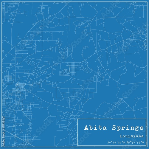 Blueprint US city map of Abita Springs, Louisiana.