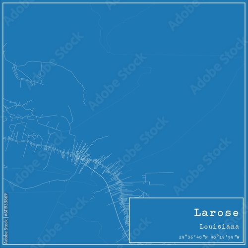Blueprint US city map of Larose, Louisiana. photo