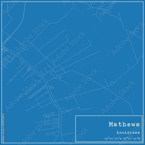 Blueprint US city map of Mathews, Louisiana. photo