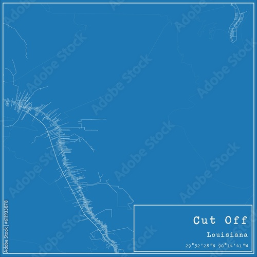 Blueprint US city map of Cut Off, Louisiana. photo