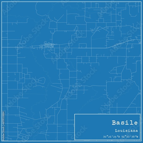 Blueprint US city map of Basile, Louisiana.