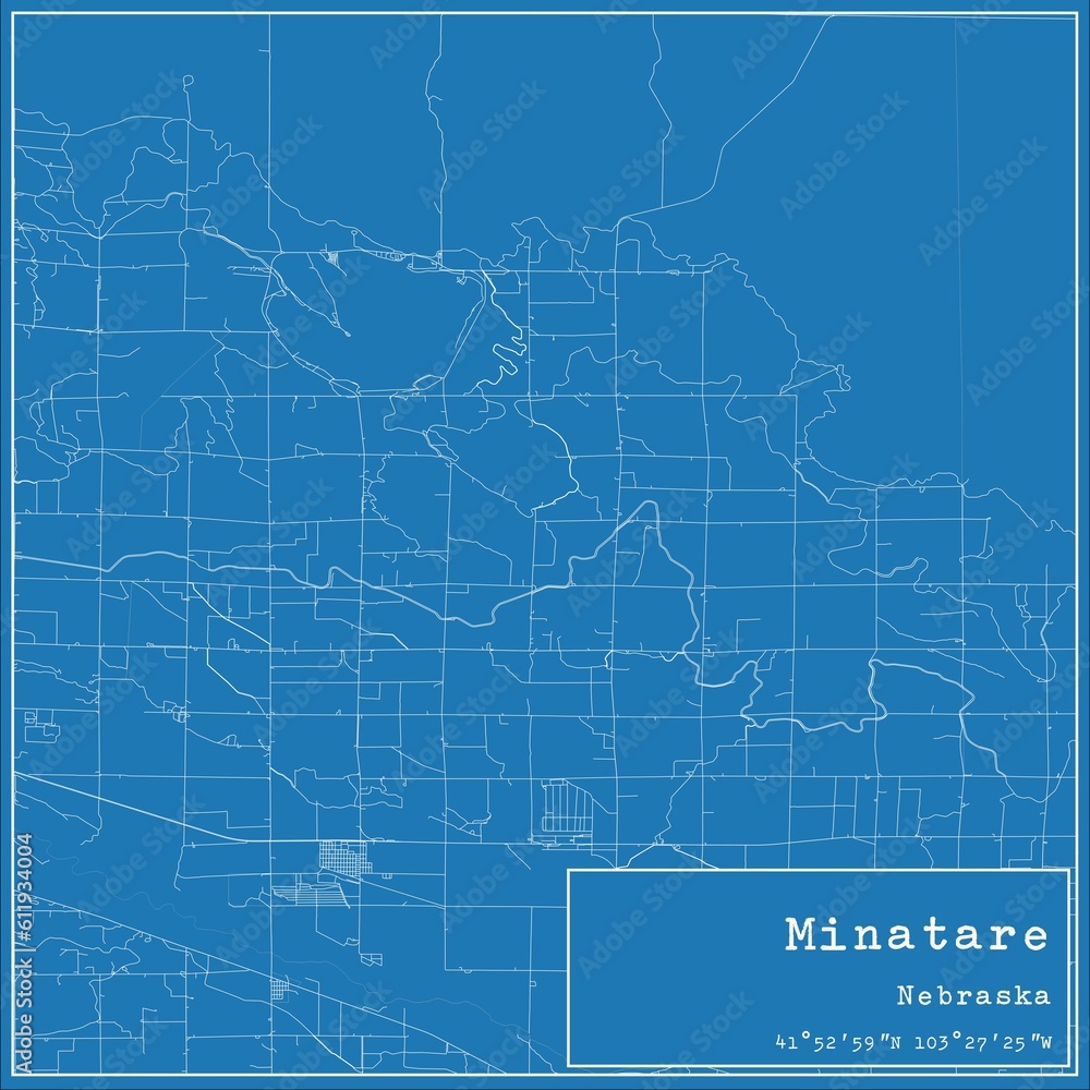 Blueprint US city map of Minatare, Nebraska.