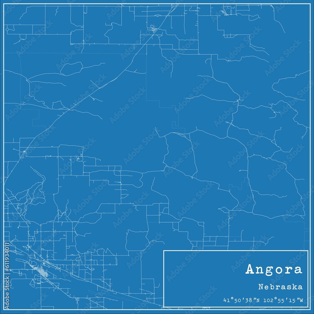 Blueprint US city map of Angora, Nebraska.