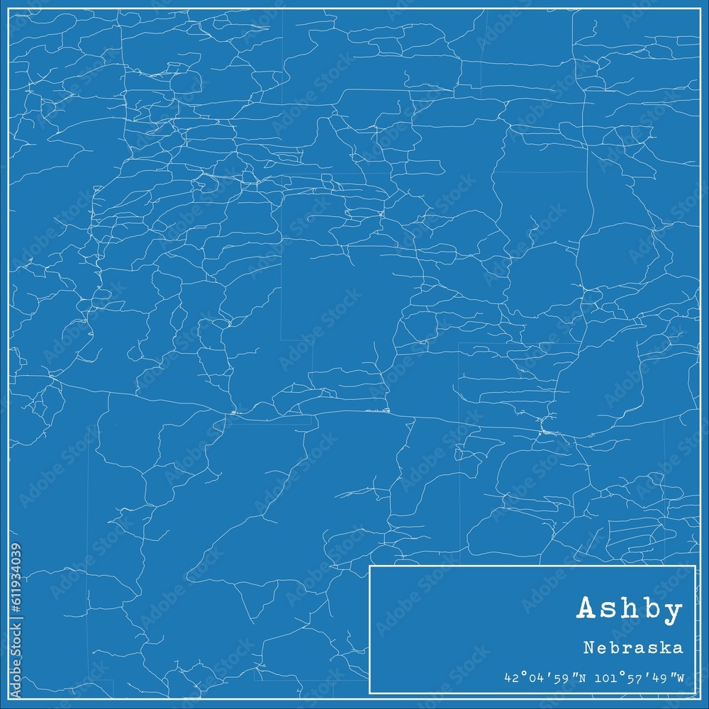 Blueprint US city map of Ashby, Nebraska.