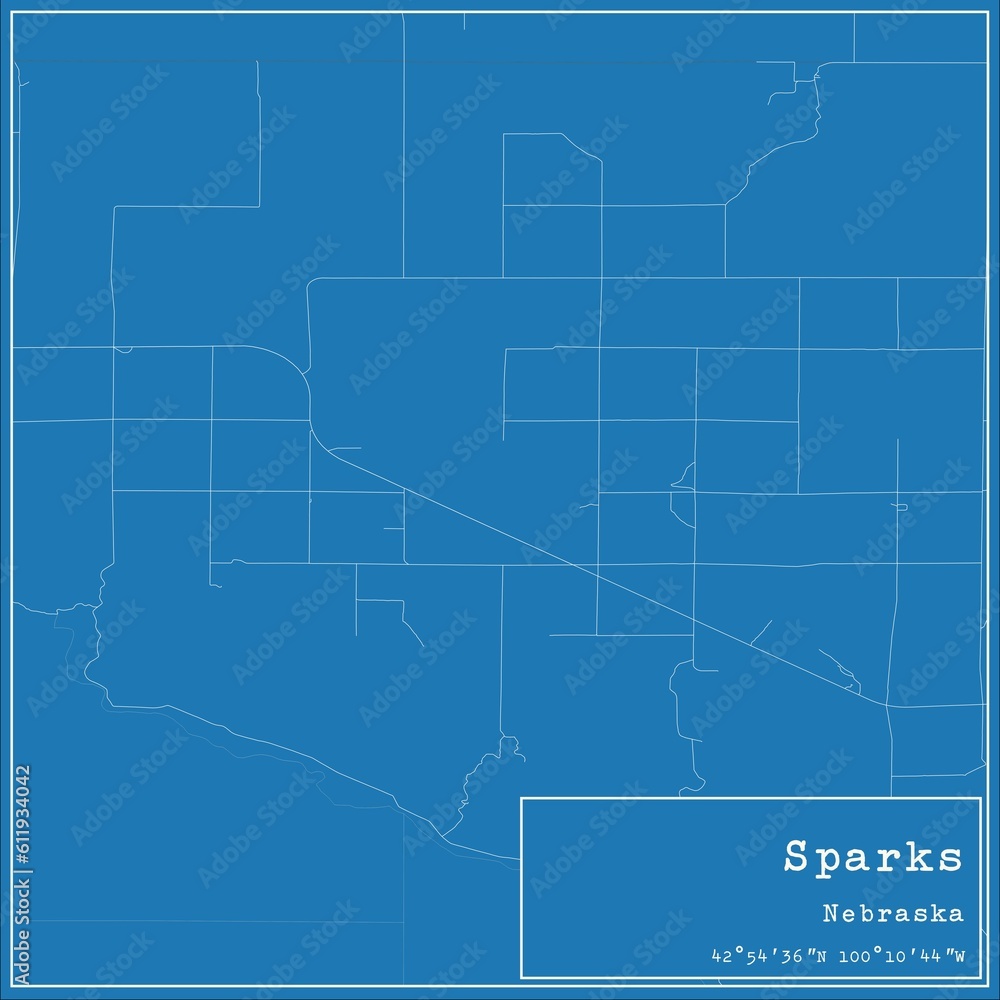 Blueprint US city map of Sparks, Nebraska.
