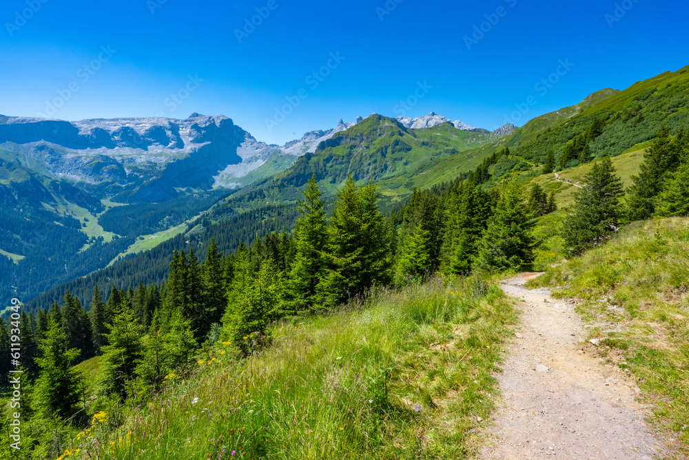 Path in the Brandnertal, State of Vorarlberg, Austria, Rätikon Mountains.