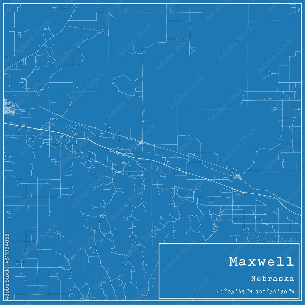 Blueprint US city map of Maxwell, Nebraska.