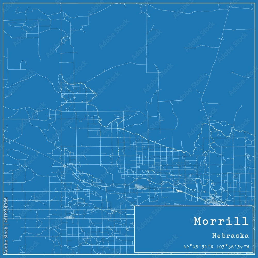 Blueprint US city map of Morrill, Nebraska.