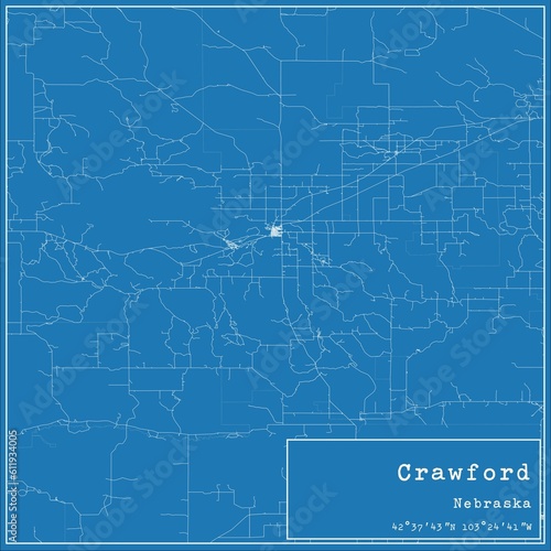 Blueprint US city map of Crawford, Nebraska. photo