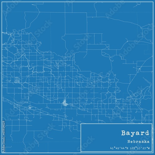 Blueprint US city map of Bayard, Nebraska. photo