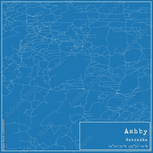 Blueprint US city map of Ashby, Nebraska.