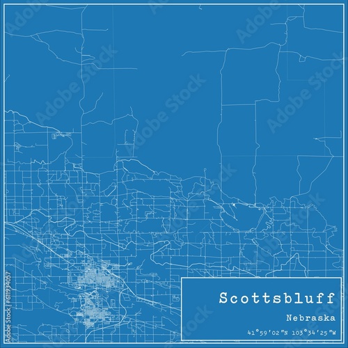 Blueprint US city map of Scottsbluff, Nebraska. photo