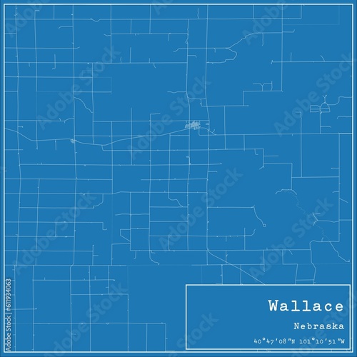 Blueprint US city map of Wallace  Nebraska.
