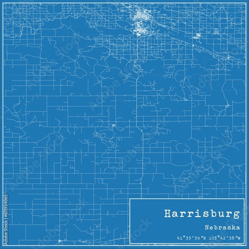 Blueprint US city map of Harrisburg, Nebraska.
