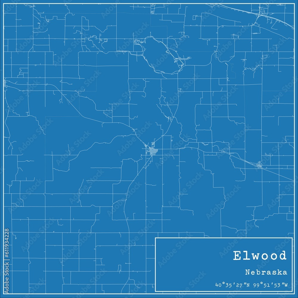 Blueprint US city map of Elwood, Nebraska.