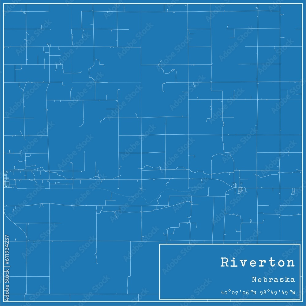 Blueprint US city map of Riverton, Nebraska.
