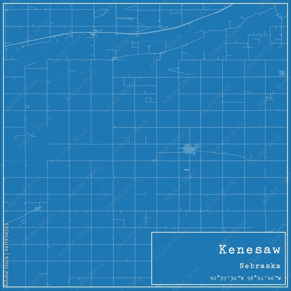 Blueprint US city map of Kenesaw, Nebraska.