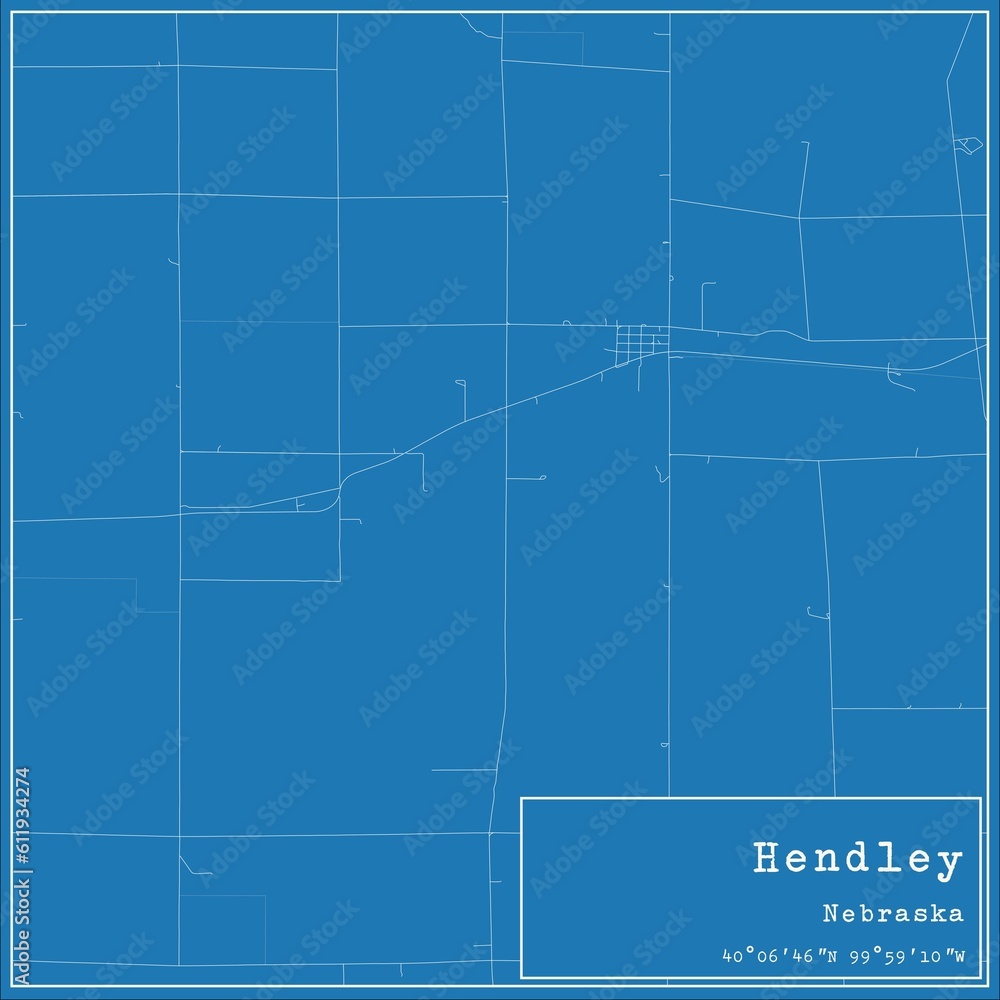 Blueprint US city map of Hendley, Nebraska.