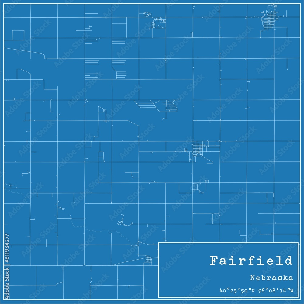 Blueprint US city map of Fairfield, Nebraska.