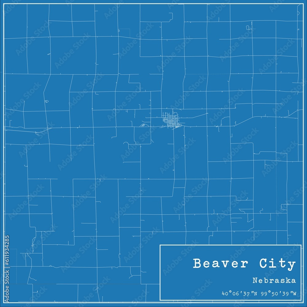 Blueprint US city map of Beaver City, Nebraska.