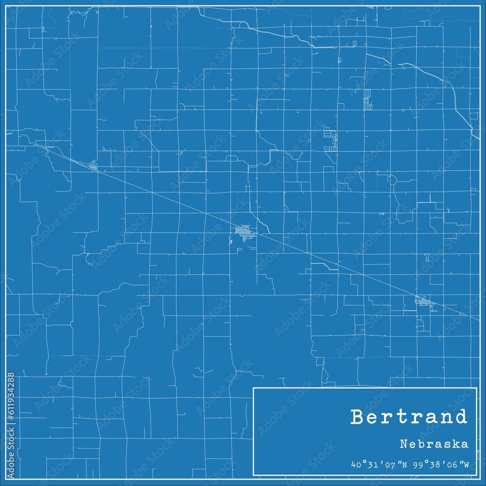 Obraz premium Blueprint US city map of Bertrand, Nebraska.