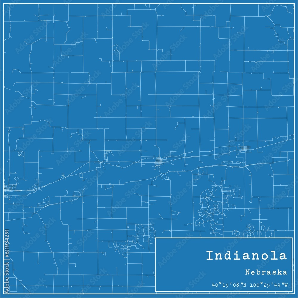 Blueprint US city map of Indianola, Nebraska.