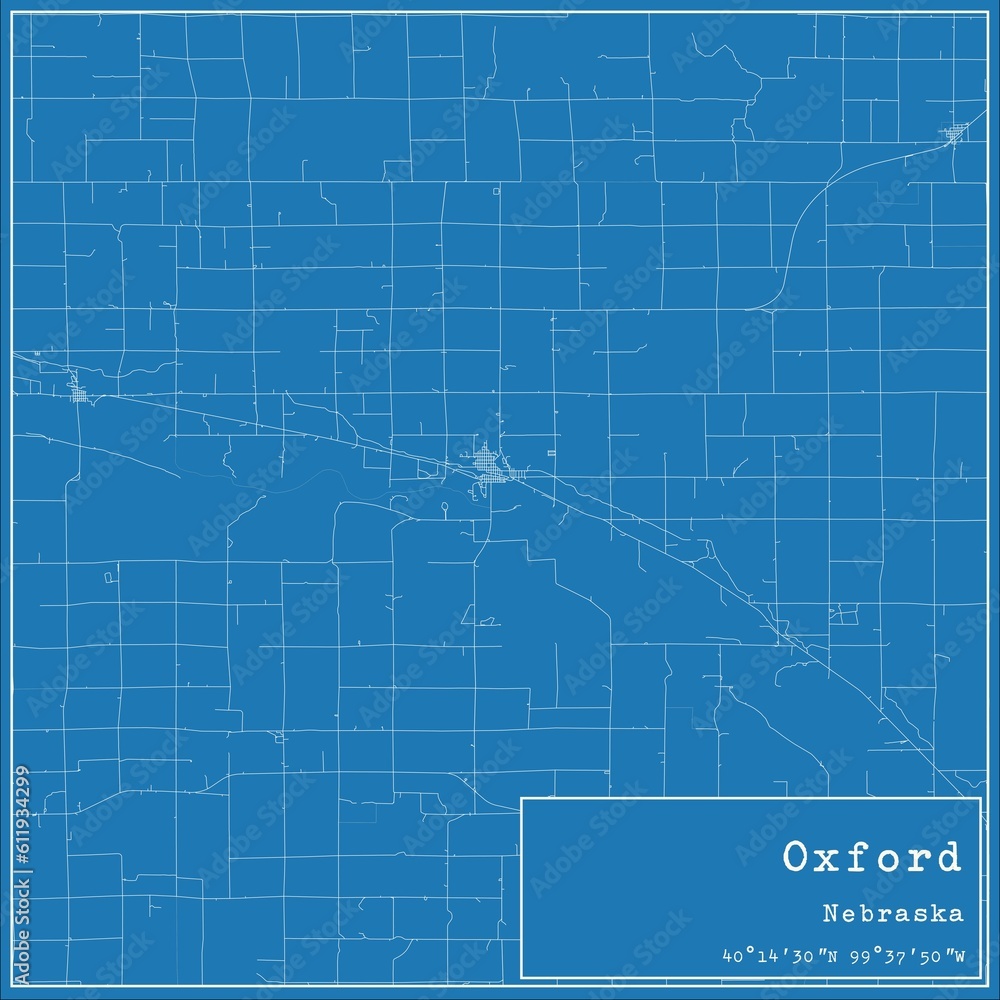 Fototapeta premium Blueprint US city map of Oxford, Nebraska.