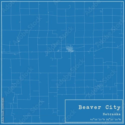 Blueprint US city map of Beaver City  Nebraska.