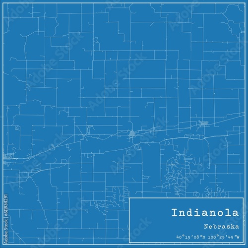 Blueprint US city map of Indianola, Nebraska.