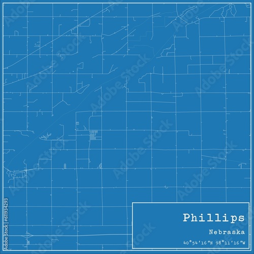 Blueprint US city map of Phillips, Nebraska.