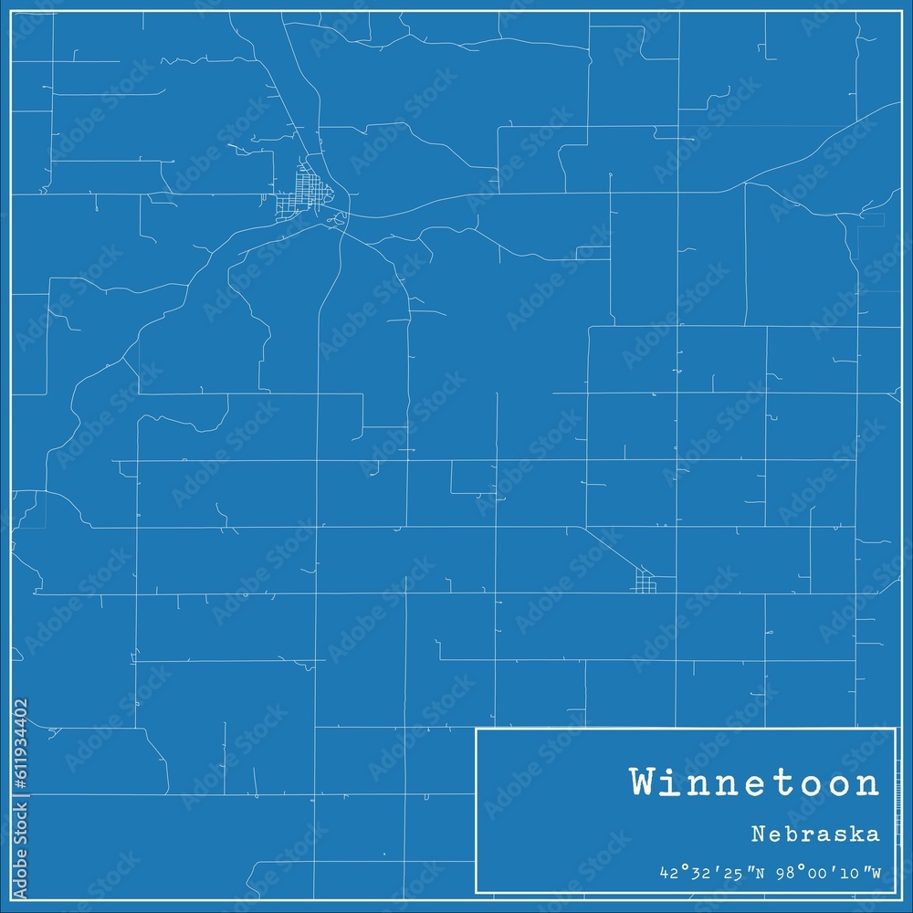 Obraz premium Blueprint US city map of Winnetoon, Nebraska.