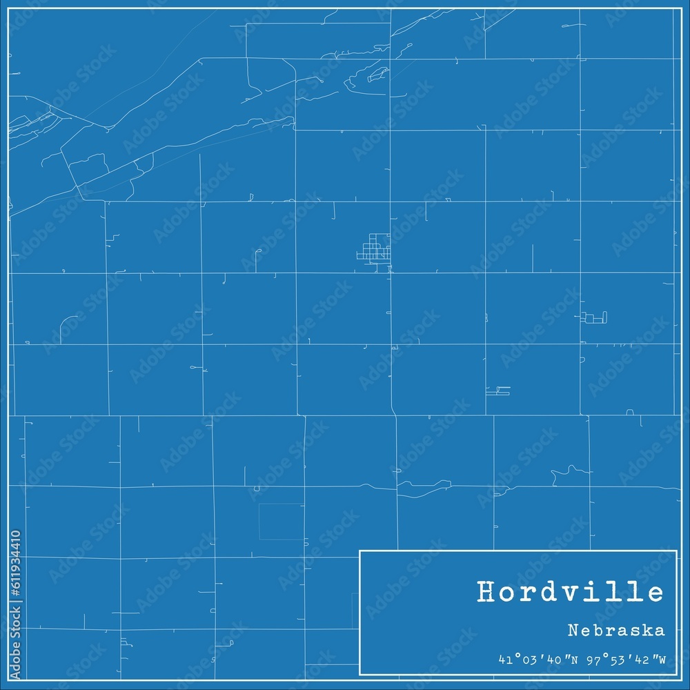 Blueprint US city map of Hordville, Nebraska.