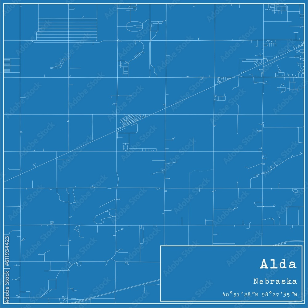 Blueprint US city map of Alda, Nebraska.