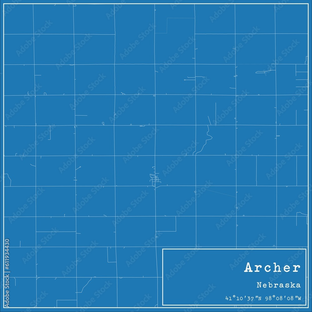 Blueprint US city map of Archer, Nebraska.