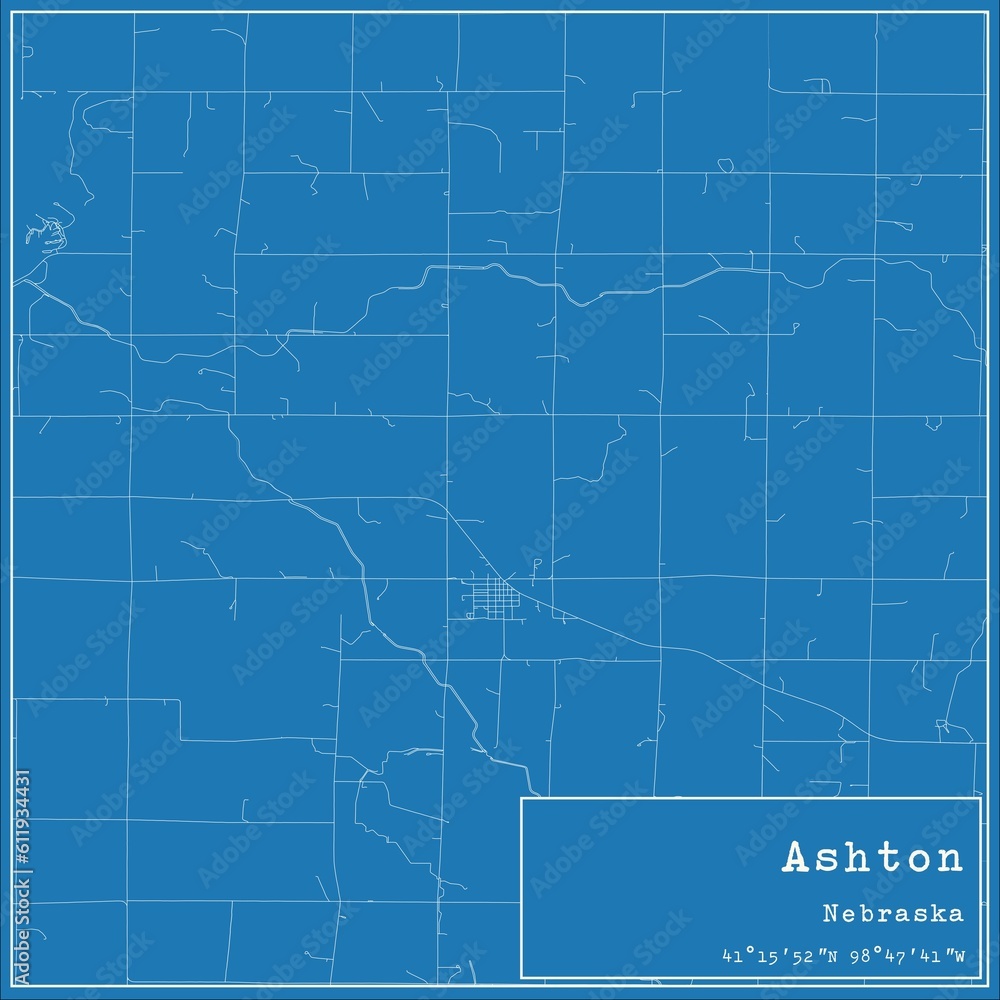 Obraz premium Blueprint US city map of Ashton, Nebraska.
