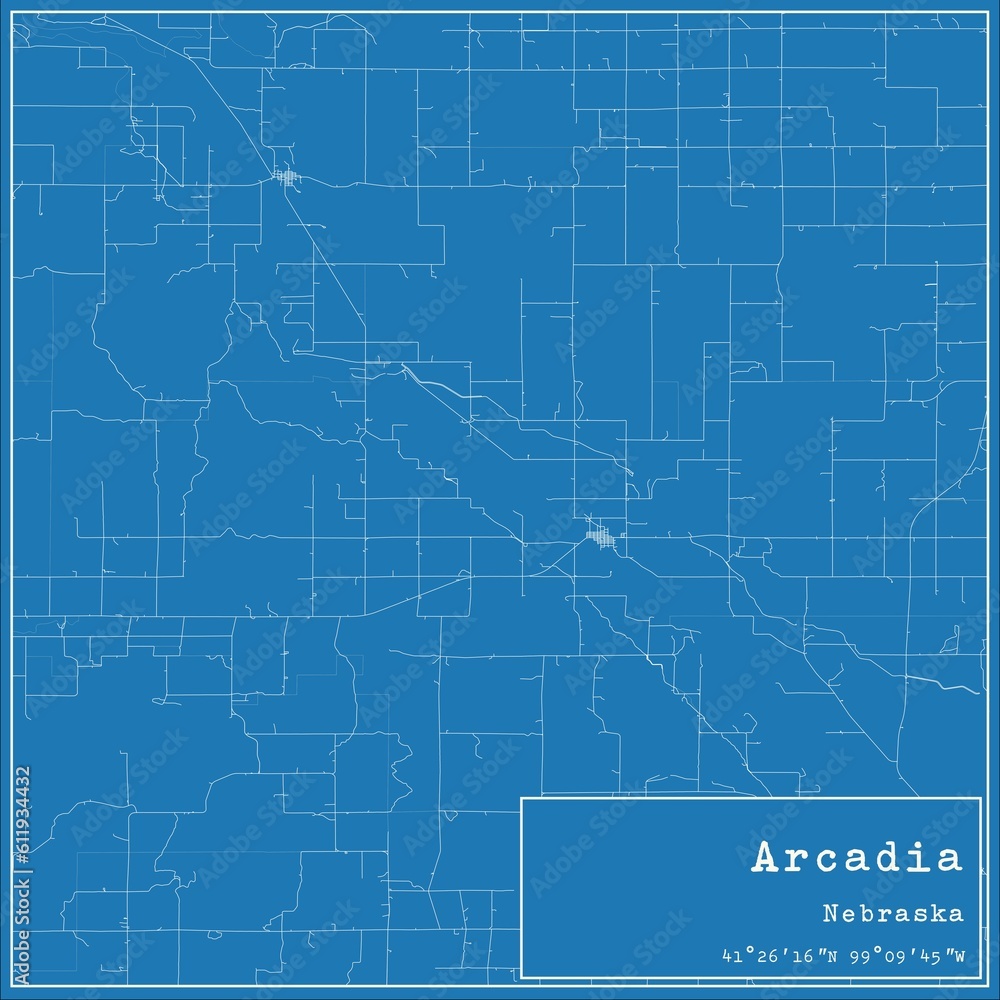 Blueprint US city map of Arcadia, Nebraska. Blueprint US city map of Arcadia, Nebraska.