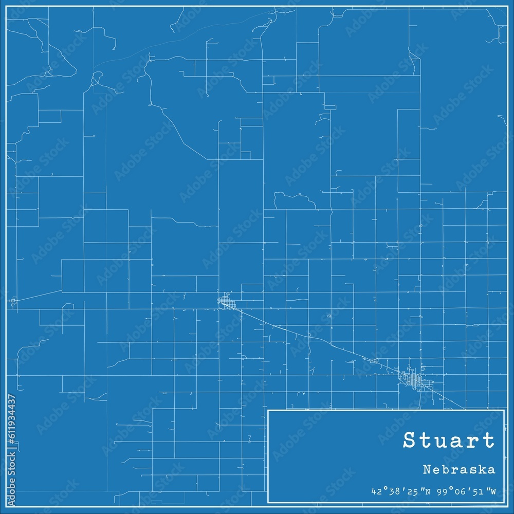 Blueprint US city map of Stuart, Nebraska. Blueprint US city map of Stuart, Nebraska.