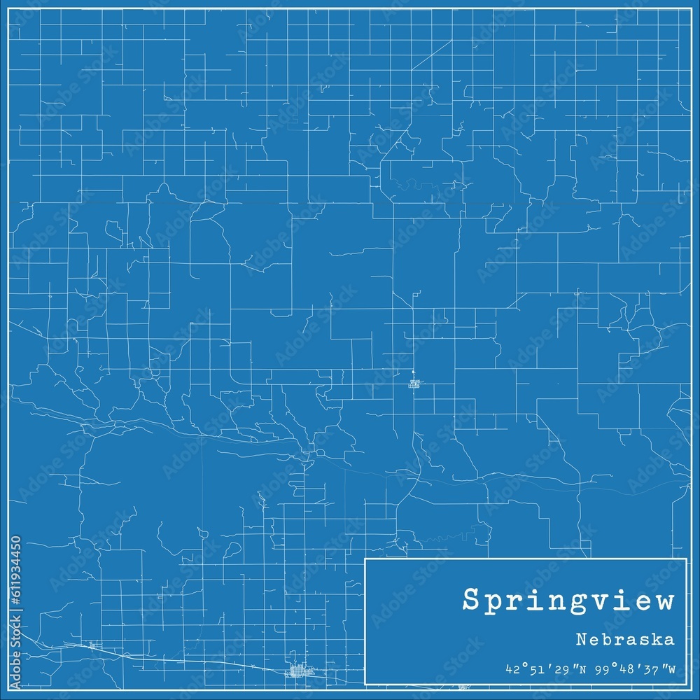 Blueprint US city map of Springview, Nebraska.
