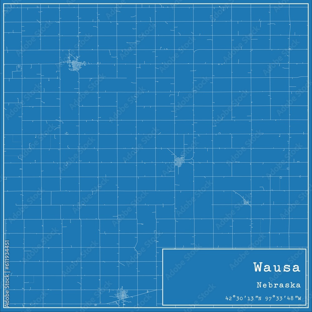 Blueprint US city map of Wausa, Nebraska.