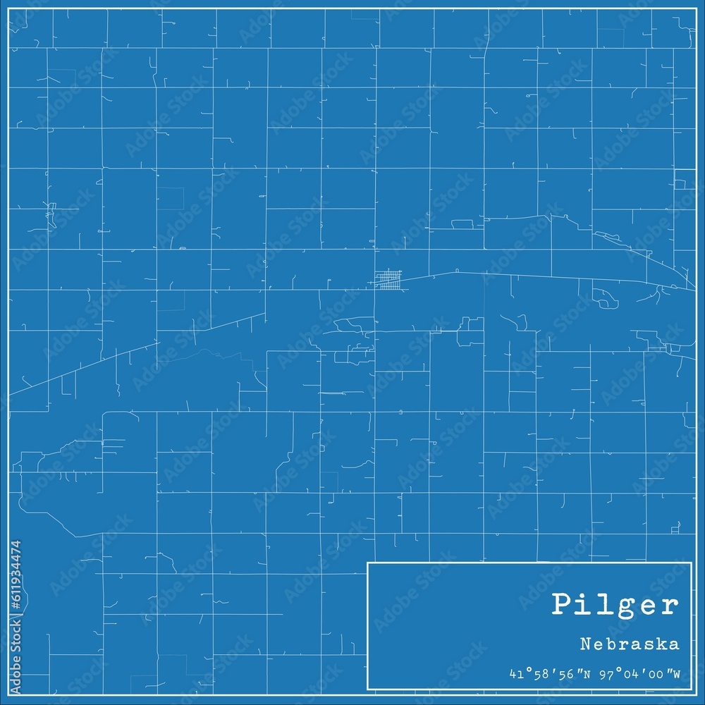 Blueprint US city map of Pilger, Nebraska.