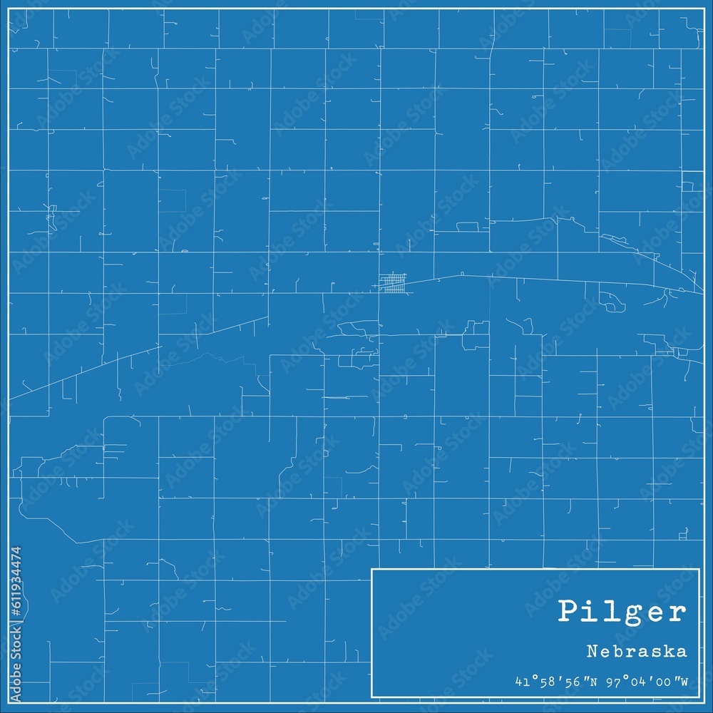 Blueprint US city map of Pilger, Nebraska. Blueprint US city map of Pilger, Nebraska.