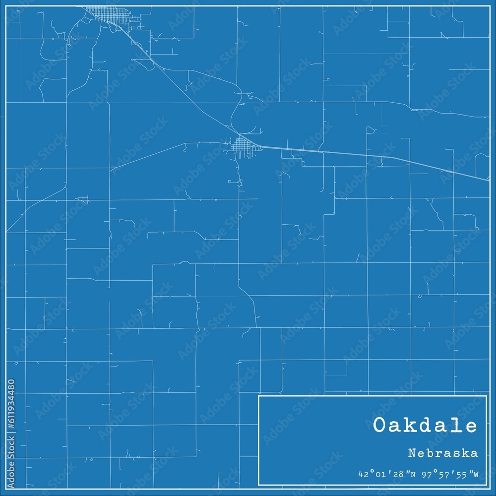 Blueprint US city map of Oakdale, Nebraska. Blueprint US city map of Oakdale, Nebraska.